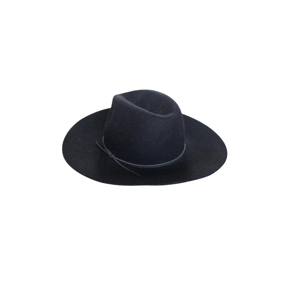 Phenix Women's Black 100% Wool Wide Brim Hat One Size Fits Most Leather accent